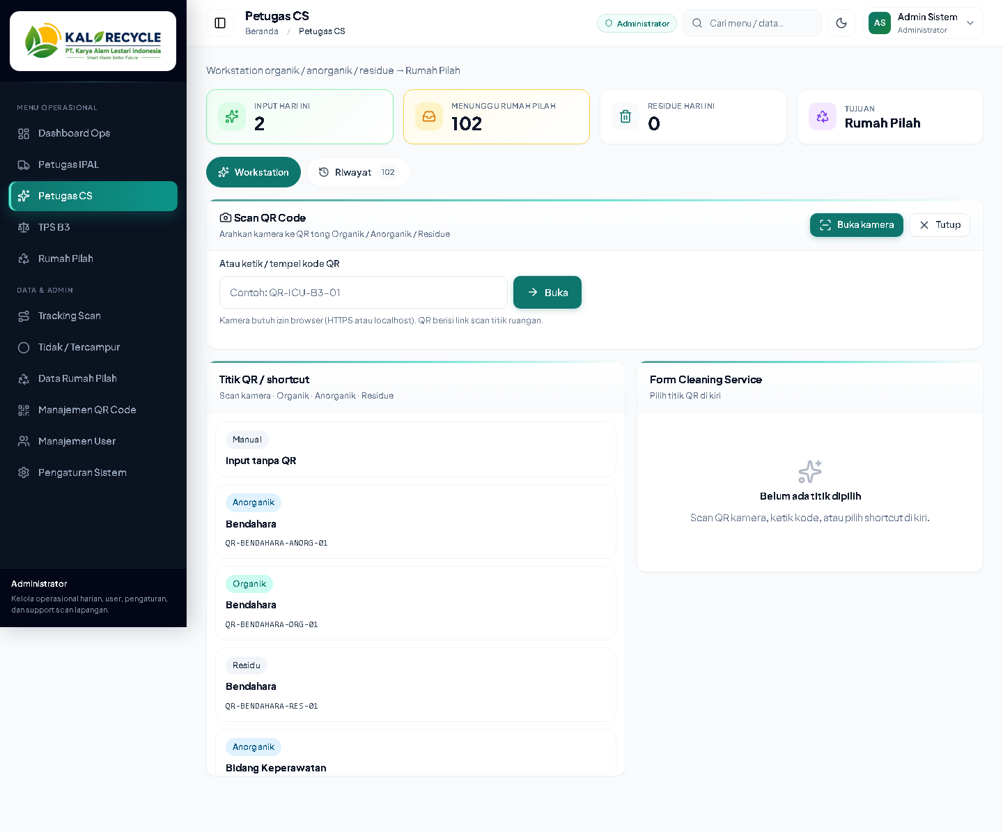 Screenshot real — Cleaning Service SIRS v2